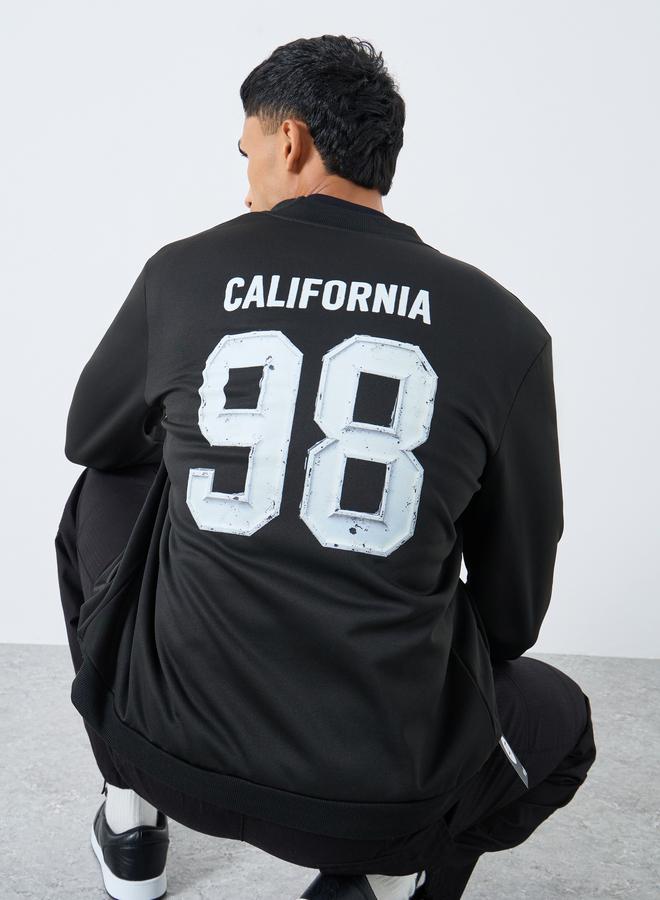 Take Two Men Black Number Print Zip-Up Bomber Jacket - Image 1