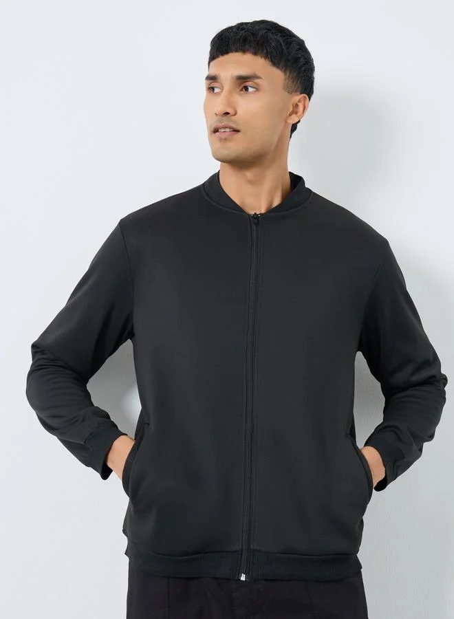 Take Two Take Two Men Black Number Print Zip-Up Bomber Jacket