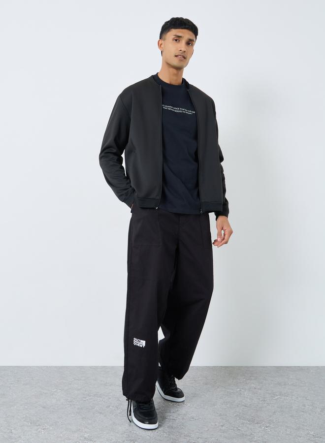 Take Two Men Black Number Print Zip-Up Bomber Jacket - Image 2