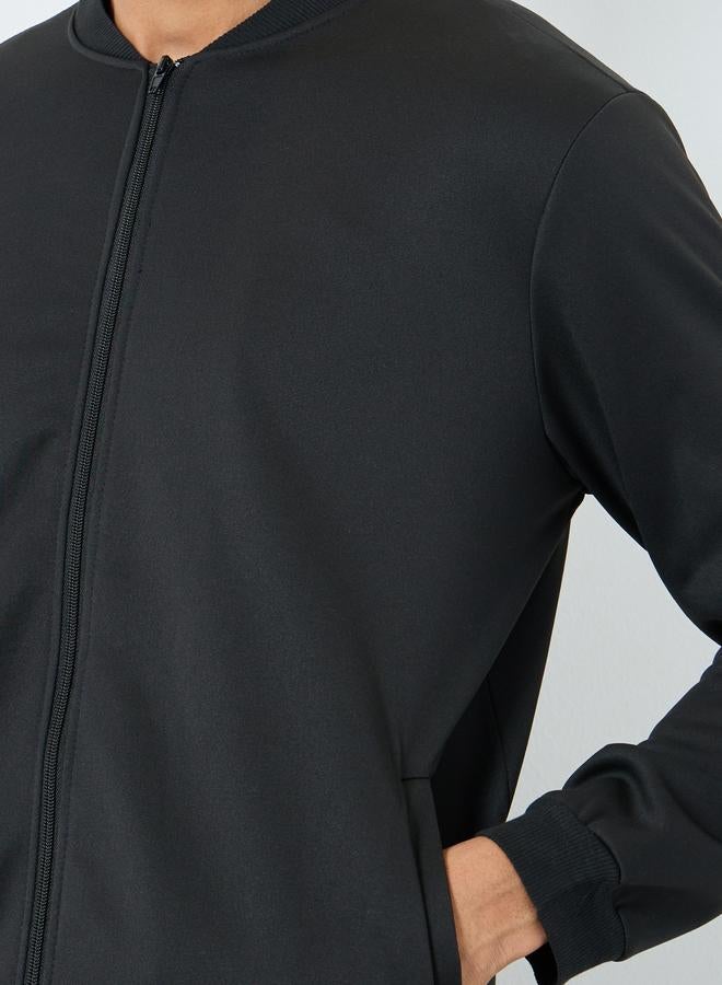 Take Two Men Black Number Print Zip-Up Bomber Jacket - Image 5