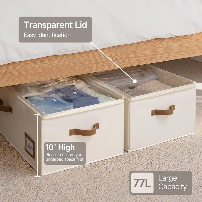 StorageWorks Under Bed Storage Bins, 10'' Underbed Storage Containers with Lid, 77L Clothes Organizer for Bedding, Blankets, Sweaters, Shoes, 2-Pack - Image 3