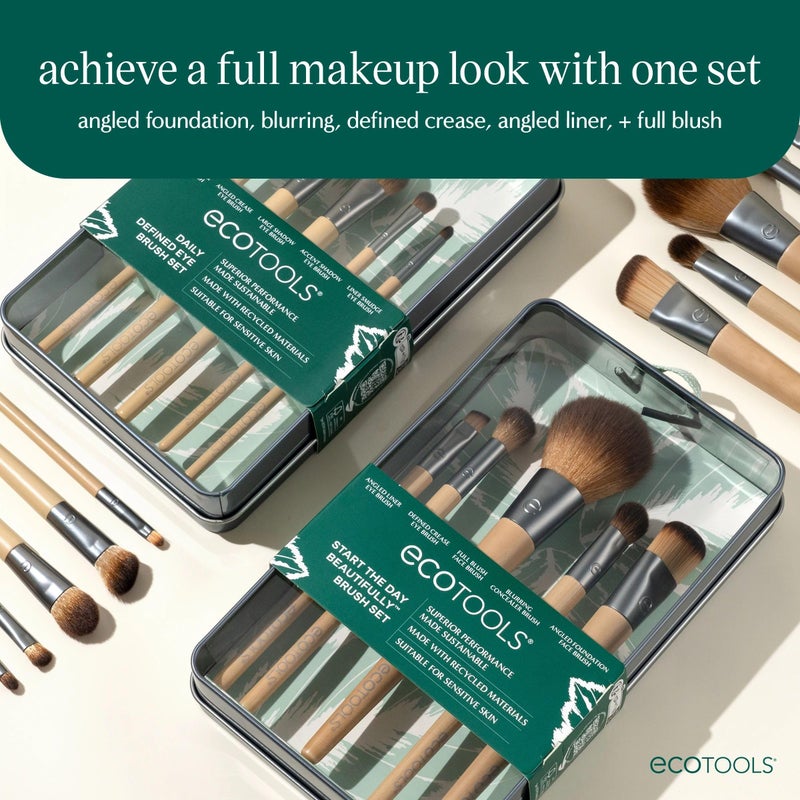 EcoTools Makeup Brush Set for Eyeshadow, Foundation, Blush, and Concealer with Bonus Storage Case, Start the Day Beautifully, Travel Friendly, 6 Piece Set - Image 3