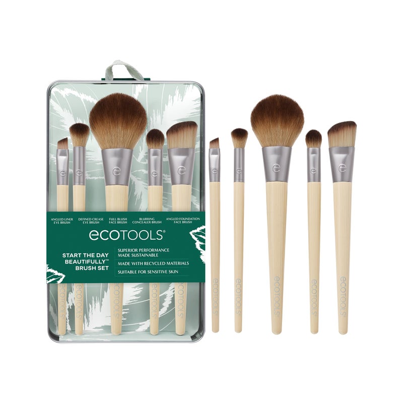 EcoTools Makeup Brush Set for Eyeshadow, Foundation, Blush, and Concealer with Bonus Storage Case, Start the Day Beautifully, Travel Friendly, 6 Piece Set - Image 1