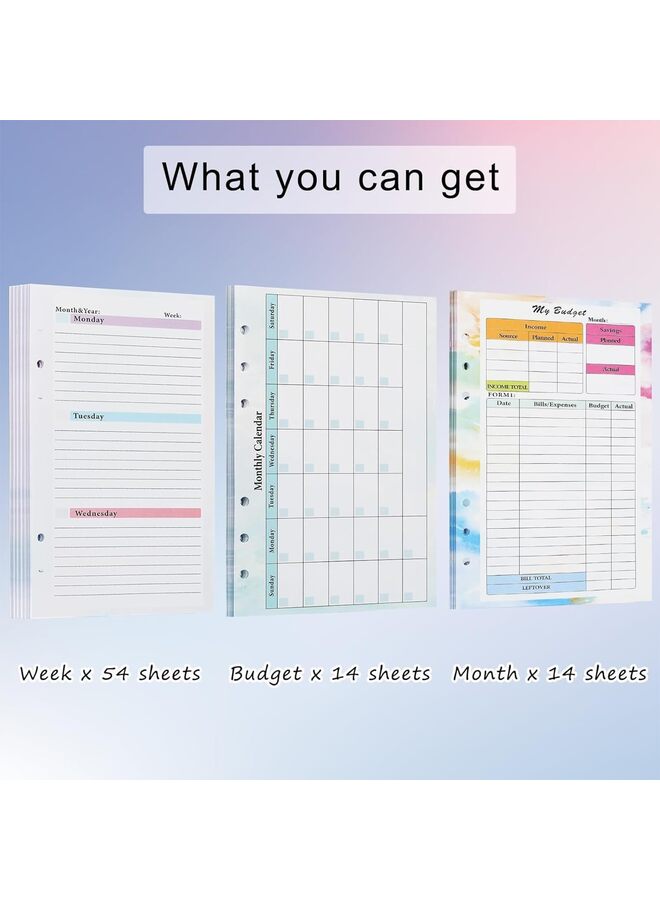 3 قطع من ورق إعادة التعبئة، ورق شهري مفكوك، ورق أسبوعي مسطر، جدول ميزانية المصروفات بستة فتحات، 82 ورقة، ورق مسطر A6، تقويم، مذكرات، إعادة تعبئة لمخطط A6، مجلد - Image 2