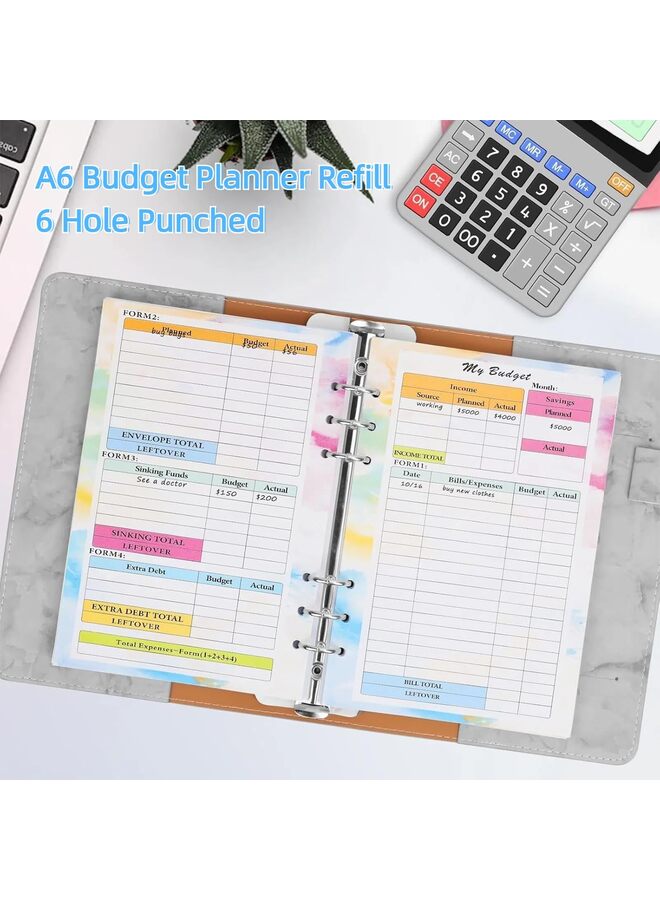 3 قطع من ورق إعادة التعبئة، ورق شهري مفكوك، ورق أسبوعي مسطر، جدول ميزانية المصروفات بستة فتحات، 82 ورقة، ورق مسطر A6، تقويم، مذكرات، إعادة تعبئة لمخطط A6، مجلد - Image 3