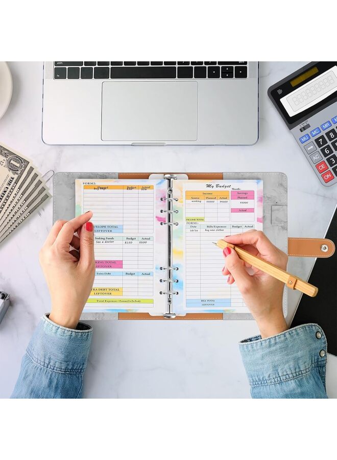 3 قطع من ورق إعادة التعبئة، ورق شهري مفكوك، ورق أسبوعي مسطر، جدول ميزانية المصروفات بستة فتحات، 82 ورقة، ورق مسطر A6، تقويم، مذكرات، إعادة تعبئة لمخطط A6، مجلد - Image 4