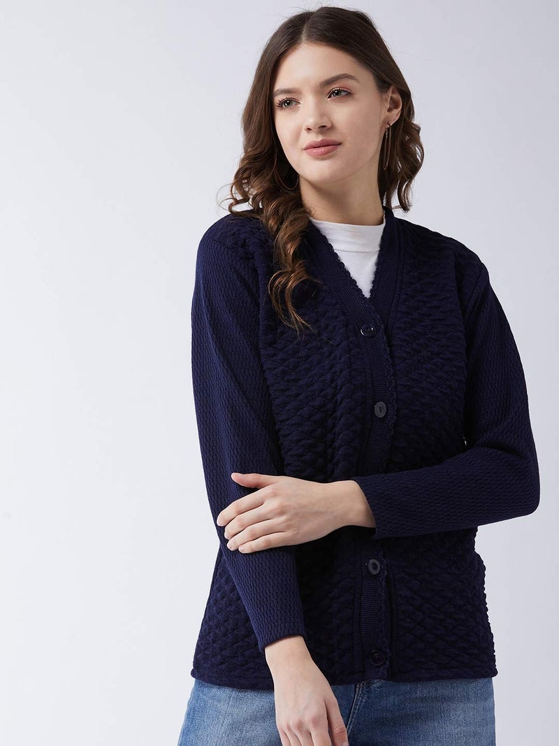 Pivl Women's Acrylic Blend V-Neck Sweater (PV502_Navy_2XL) - Image 2