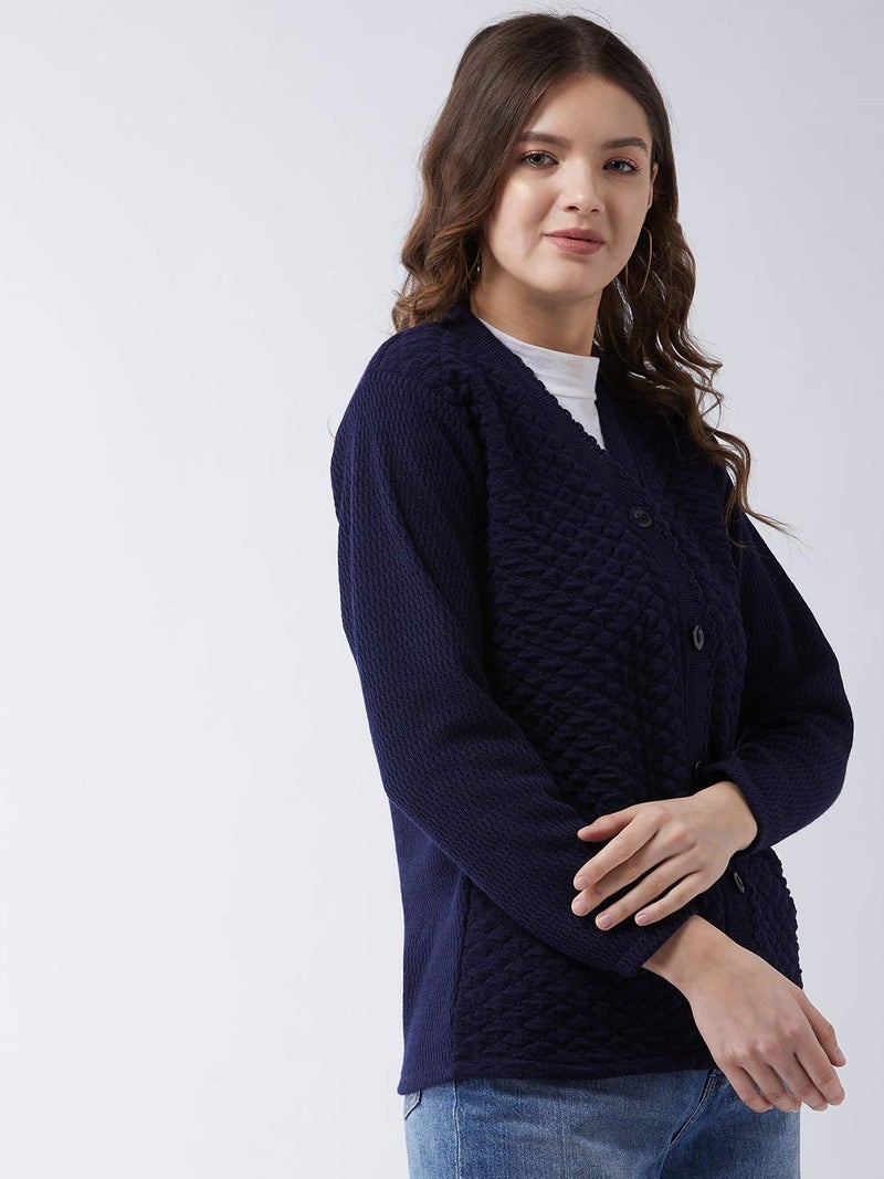 Pivl Women's Acrylic Blend V-Neck Sweater (PV502_Navy_2XL) - Image 5
