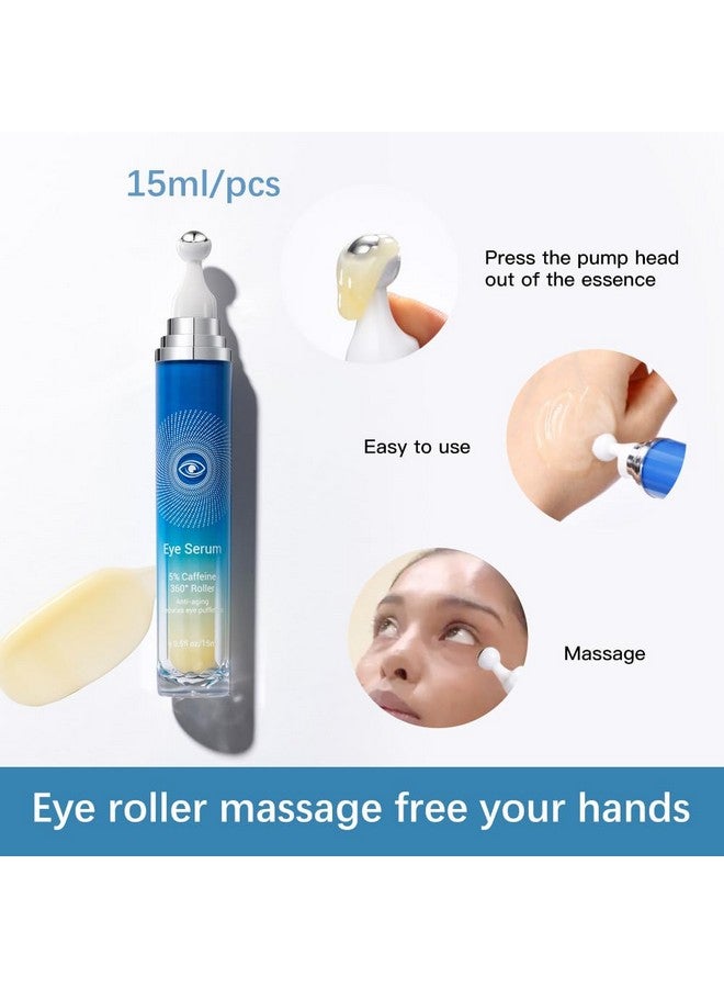 بامينفي مصل العين بالكافيين 5% مع كرة دوارة للتدليك بزاوية 360 درجة، كريم العين بالكافيين للهالات السوداء والتجاعيد والانتفاخات والخطوط الدقيقة تحت كريم علاج أكياس العين للنساء والرجال - Image 2