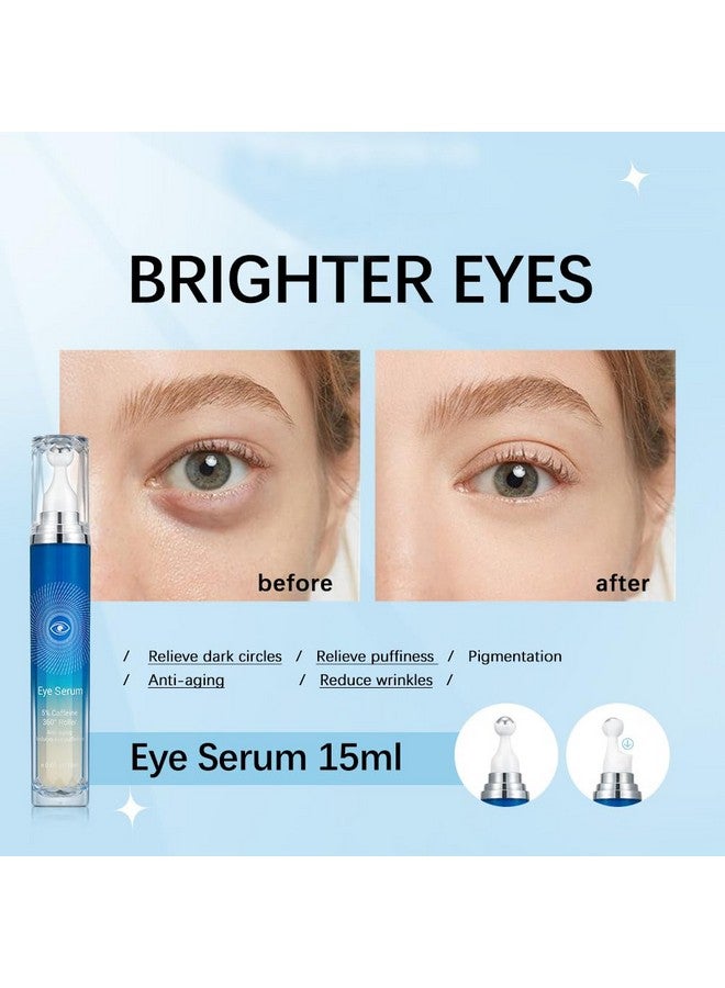 بامينفي مصل العين بالكافيين 5% مع كرة دوارة للتدليك بزاوية 360 درجة، كريم العين بالكافيين للهالات السوداء والتجاعيد والانتفاخات والخطوط الدقيقة تحت كريم علاج أكياس العين للنساء والرجال - Image 3