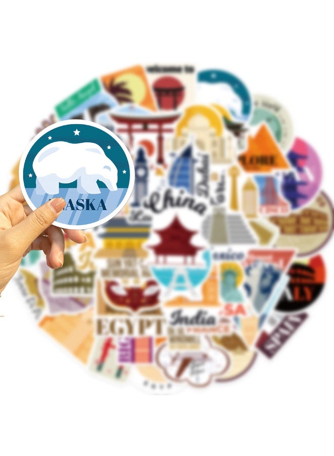 ملصقات السفر العالمية، 50 قطعة، ملصقات خريطة السفر المصنوعة من الفينيل المقاوم للماء، مناسبة لحقيبة السفر والدراجة والكمبيوتر المحمول وزجاجة المياه وتدوين أدوات السفر، ملصقات غير متكررة، طباعة عالية الدقة - Image 3