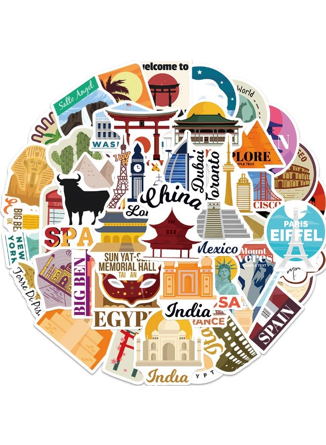 ملصقات السفر العالمية، 50 قطعة، ملصقات خريطة السفر المصنوعة من الفينيل المقاوم للماء، مناسبة لحقيبة السفر والدراجة والكمبيوتر المحمول وزجاجة المياه وتدوين أدوات السفر، ملصقات غير متكررة، طباعة عالية الدقة - Image 1