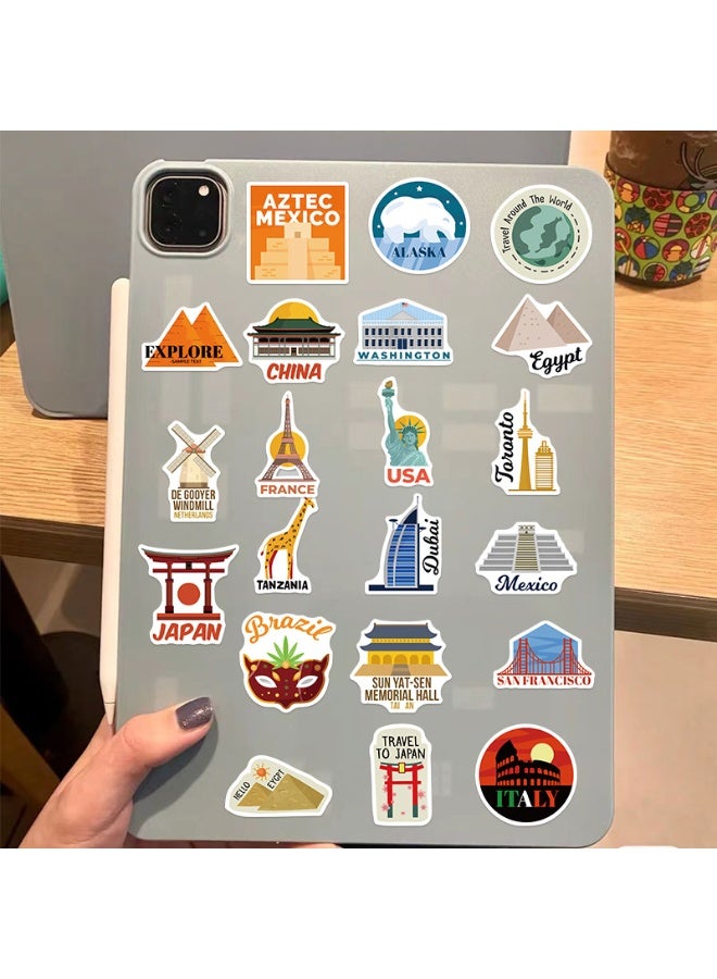 ملصقات السفر العالمية، 50 قطعة، ملصقات خريطة السفر المصنوعة من الفينيل المقاوم للماء، مناسبة لحقيبة السفر والدراجة والكمبيوتر المحمول وزجاجة المياه وتدوين أدوات السفر، ملصقات غير متكررة، طباعة عالية الدقة - Image 2