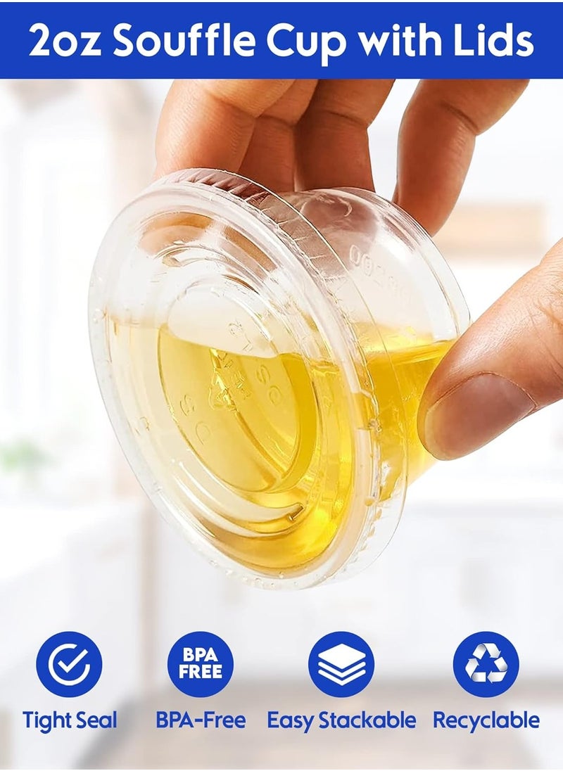 Generic - A set of disposable plastic cups with lids for various sauces, consisting of 100 transparent pieces - Image 1