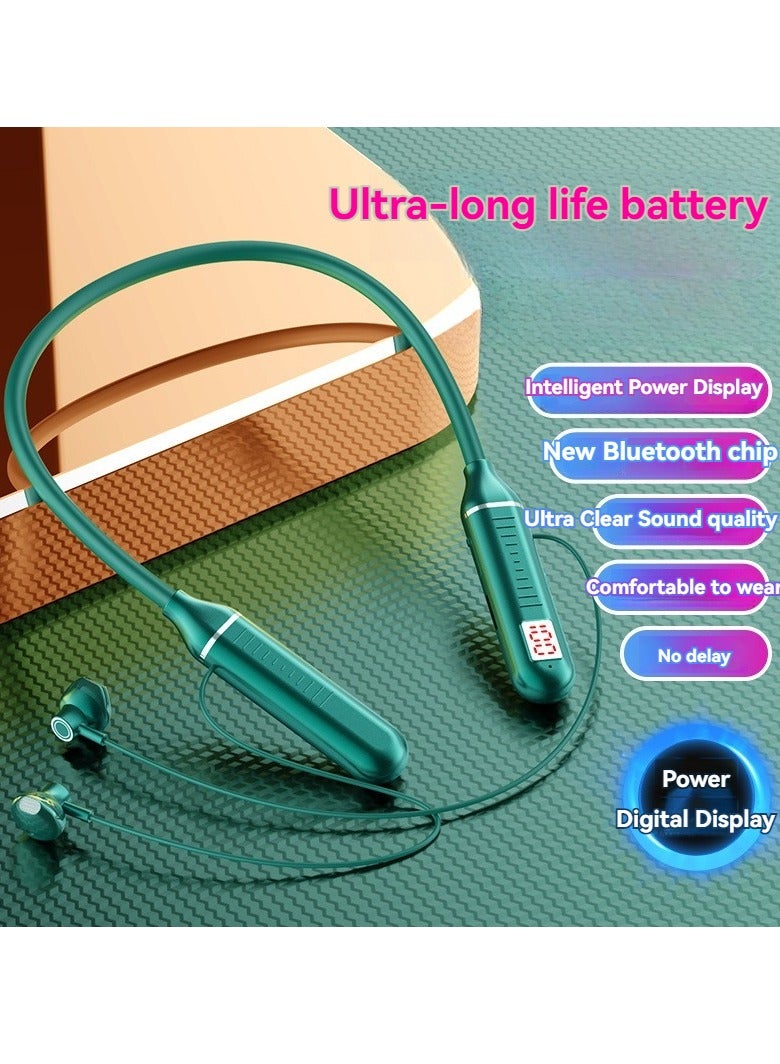 New digital display neck-mounted Bluetooth headset, long battery life, running sports in-ear wireless Bluetooth headset green  - Image 1