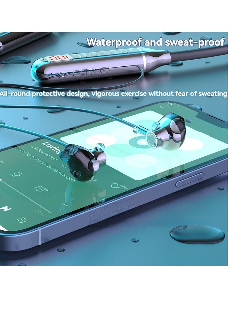 New digital display neck-mounted Bluetooth headset, long battery life, running sports in-ear wireless Bluetooth headset green  - Image 4