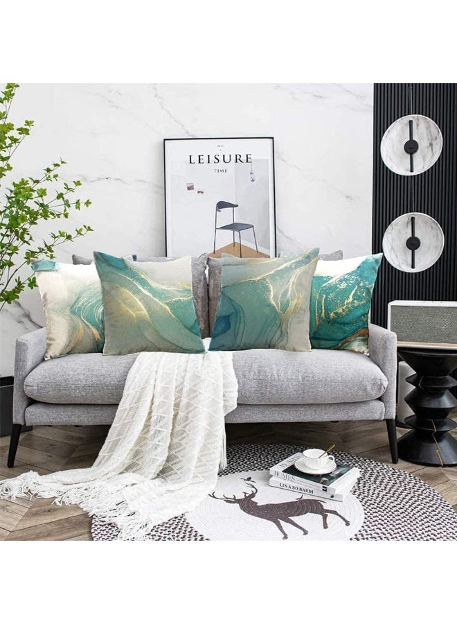 GALMAXS7 Marble Texture Turquoise and Gold Silver Decorative Throw Pillow Covers Luxury Abstract Fluid Art Ink Soft Velvet Pillow Case Square Cushion Covers for Couch Sofa 20 x 20 Inch Set of 4  - Image 3