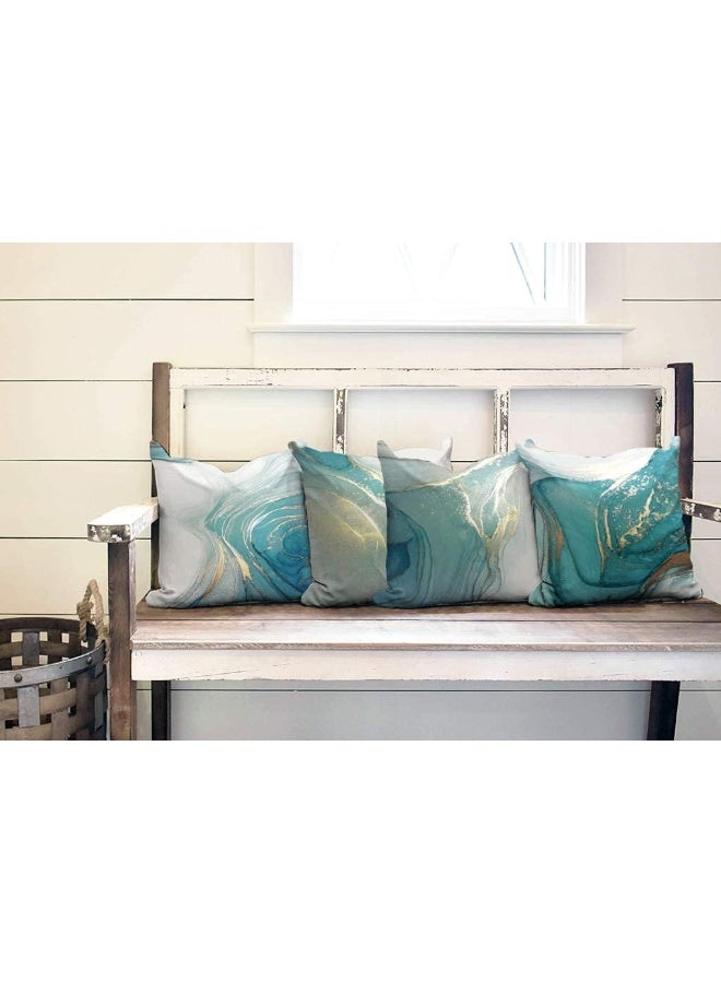 GALMAXS7 Marble Texture Turquoise and Gold Silver Decorative Throw Pillow Covers Luxury Abstract Fluid Art Ink Soft Velvet Pillow Case Square Cushion Covers for Couch Sofa 20 x 20 Inch Set of 4  - Image 4