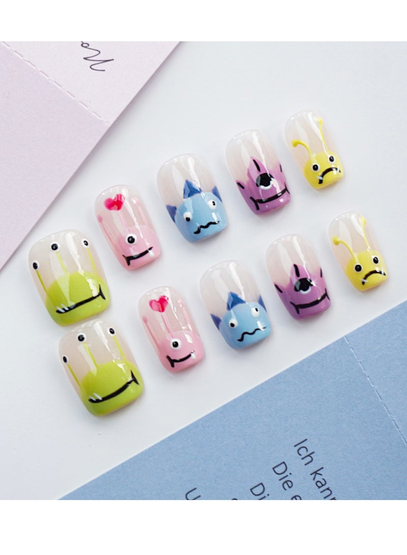 Artist Design/Monster Academy (Handmade)/Press On nails/Luxury Hand Painted/Medium Coffin/10 PCS/M Size - Image 1