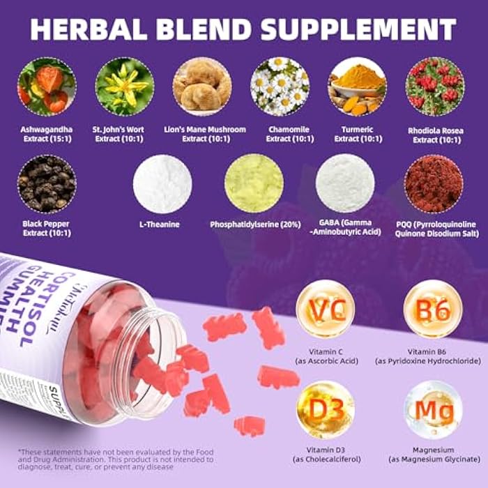 Mchokuu Cortisol Supplement Gummies for Women – Sugar Free Cortisol Gummies with Ashwagandha, Magnesium, L-Theanine, Rhodiola Rosea Supports for Daily Wellness - Vegan Raspberry Flavor, 60 Count - Image 3