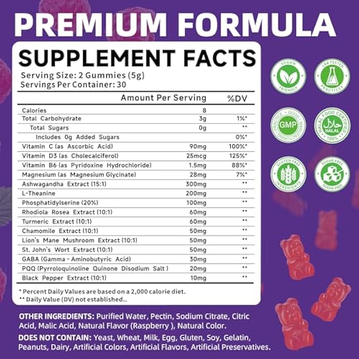 Mchokuu Cortisol Supplement Gummies for Women – Sugar Free Cortisol Gummies with Ashwagandha, Magnesium, L-Theanine, Rhodiola Rosea Supports for Daily Wellness - Vegan Raspberry Flavor, 60 Count - Image 2