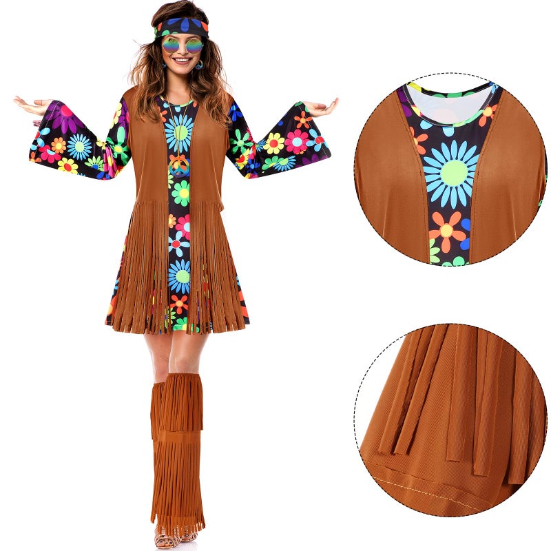 SATINIOR Halloween Hippie Costume Set Women 60s 70s Disco Outfits Party Dress Accessories for Adult(XL) - Image 4