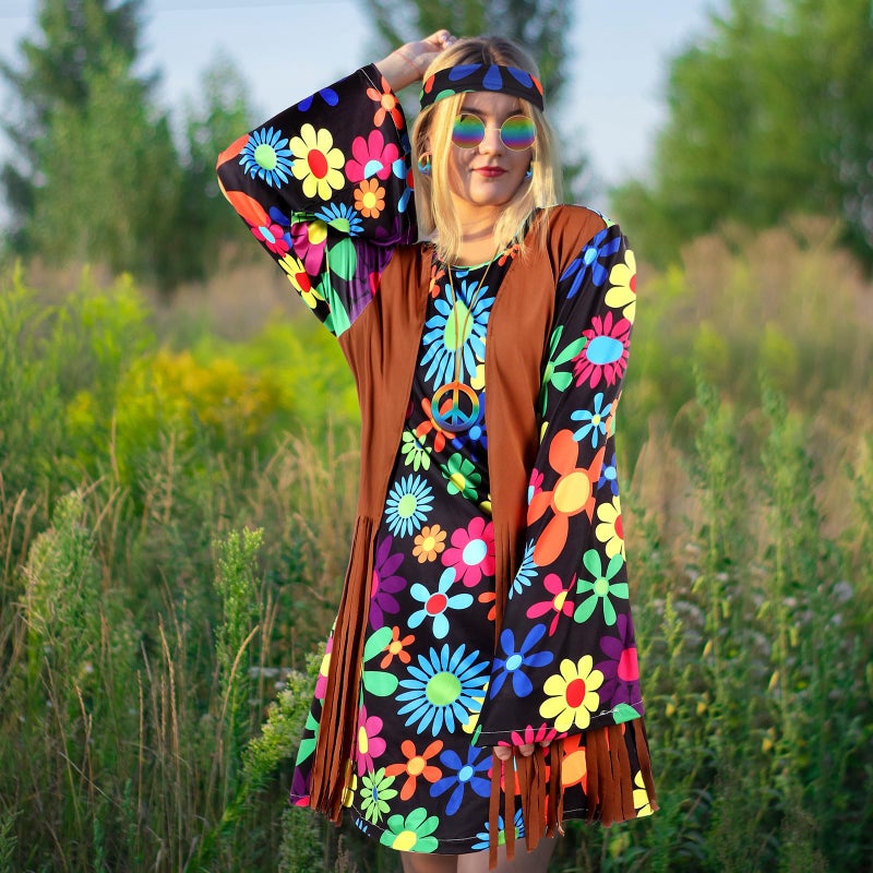 SATINIOR Halloween Hippie Costume Set Women 60s 70s Disco Outfits Party Dress Accessories for Adult(XL) - Image 5