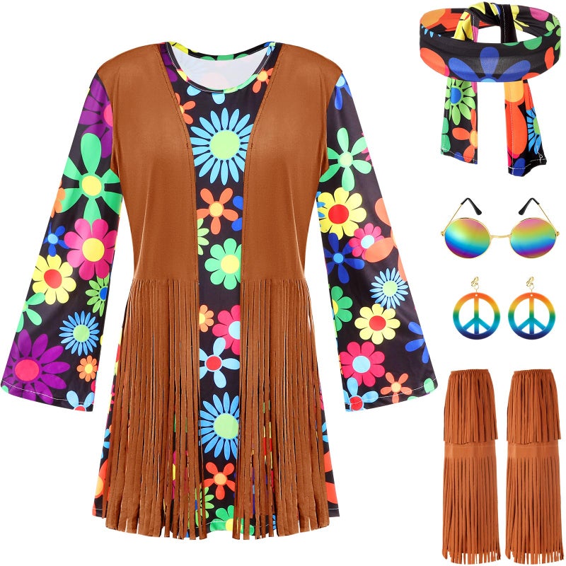 SATINIOR Halloween Hippie Costume Set Women 60s 70s Disco Outfits Party Dress Accessories for Adult(XL) - Image 2