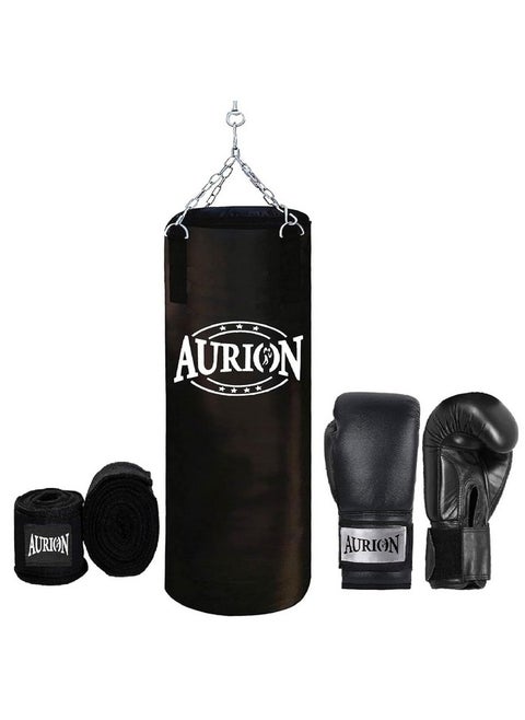 By 10 Club Black 5 Feet (60 Inches) Unfilled Synthetic Leather Boxing Punching Bag | One Pair Of Hand Wraps | One Pair Of 12 Oz Boxing Gloves | Hanging Chain | Kickboxing | Muay Thai |Taekwondo