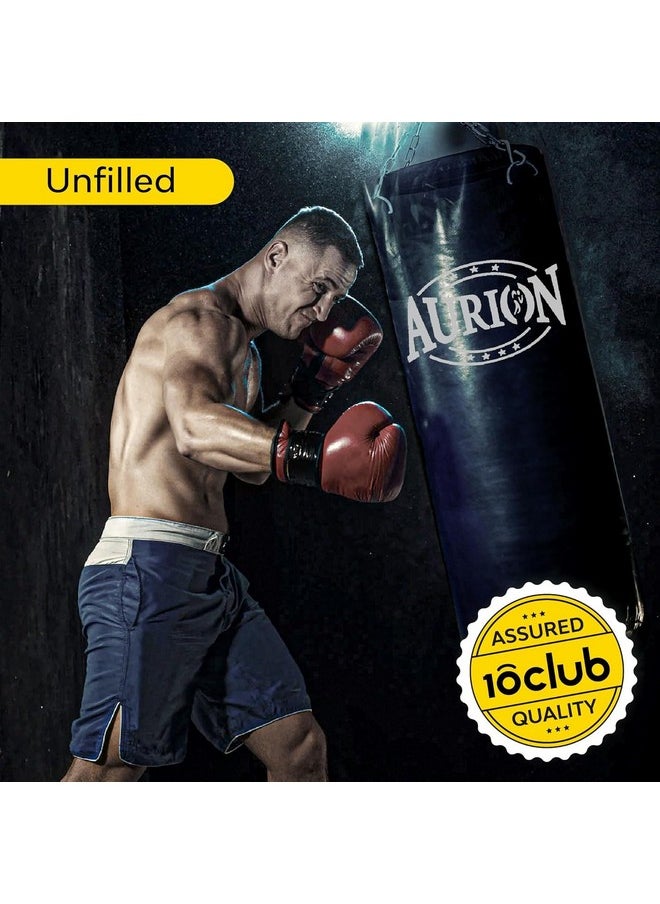 By 10 Club Black 5 Feet (60 Inches) Unfilled Synthetic Leather Boxing Punching Bag | One Pair Of Hand Wraps | One Pair Of 12 Oz Boxing Gloves | Hanging Chain | Kickboxing | Muay Thai |Taekwondo