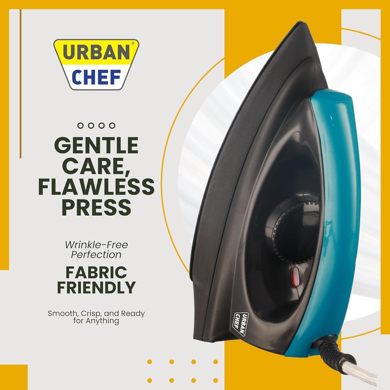 Urban Chef Ease Pro Iron Press 1 Year Warranty1000 Watt Iron Box Press Iron Electric IronDry IronIron for Clothes Press Light Weight NonStick Coated Heavy Sole Plate Black Blue - Image 4