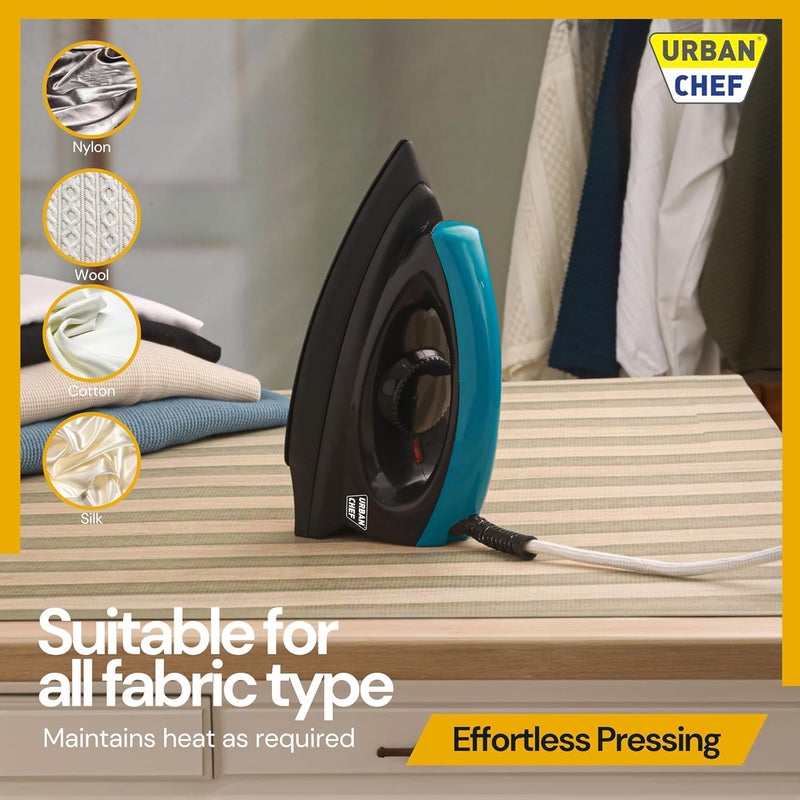 Urban Chef Ease Pro Iron Press 1 Year Warranty1000 Watt Iron Box Press Iron Electric IronDry IronIron for Clothes Press Light Weight NonStick Coated Heavy Sole Plate Black Blue - Image 3