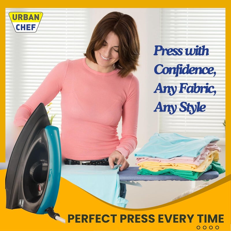 Urban Chef Ease Pro Iron Press 1 Year Warranty1000 Watt Iron Box Press Iron Electric IronDry IronIron for Clothes Press Light Weight NonStick Coated Heavy Sole Plate Black Blue - Image 2