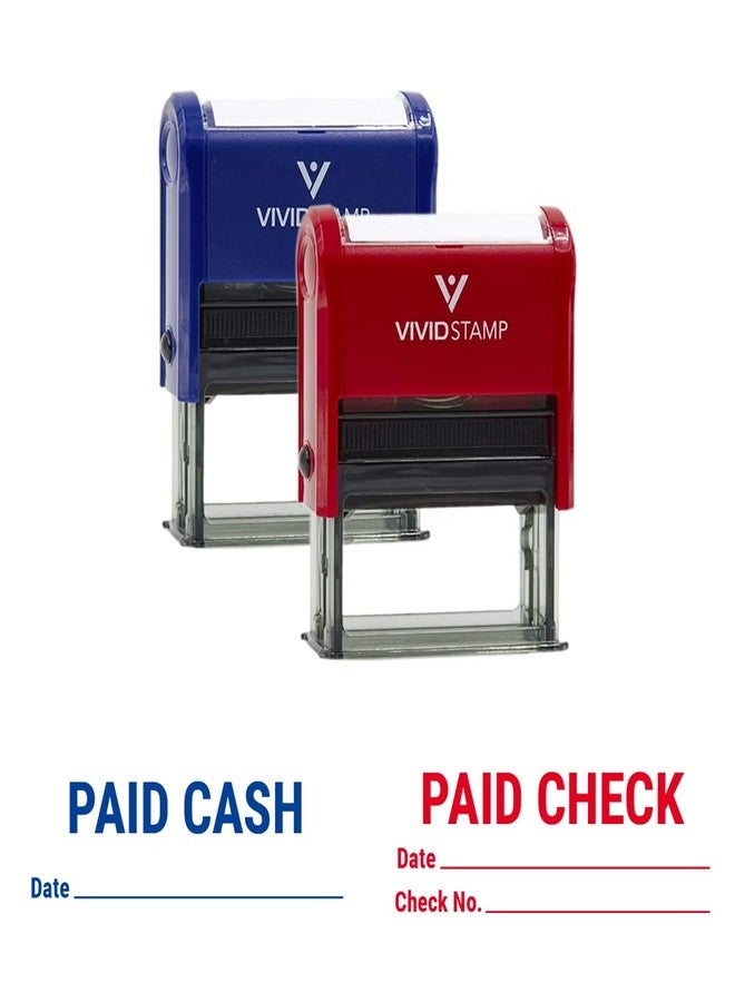 فيفيد ستامب ختم Vivid Stamp للدفع النقدي مع سطر التاريخ وختم Vivid Stamp للدفع مع سطر التاريخ ورقم الشيك، ختمان مطاطيان ذاتيان التحبير (عبوة من قطعتين) (حبر أزرق - أحمر) - Q-200 - Image 1
