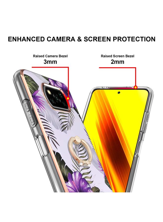 إيروريكس جراب لهاتف Xiaomi Poco X3 NFC بنمط طلاء كهربائي IMD TPU مقاوم للصدمات مع حامل حلقي من حجر الراين - Image 3