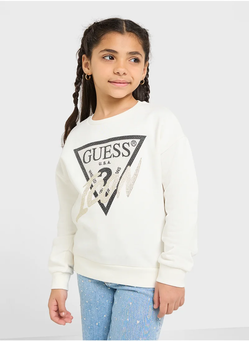 جس Kids Logo Detail Long Sleeve T-Shirt