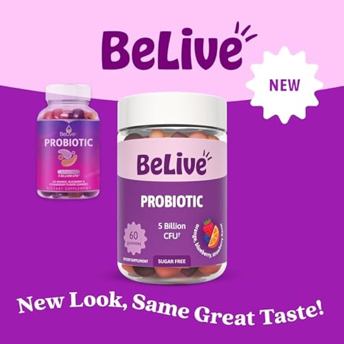 BeLive Probiotic Gummies - Probiotics with 5 Billion CFUs for Digestive Health, Men, Women & Kids - for Immune Support, Sugar Free & Vegan | 60 Ct – Blueberry, Strawberry & Orange - Image 4