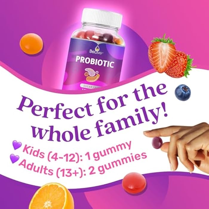 BeLive Probiotic Gummies - Probiotics with 5 Billion CFUs for Digestive Health, Men, Women & Kids - for Immune Support, Sugar Free & Vegan | 60 Ct – Blueberry, Strawberry & Orange - Image 5