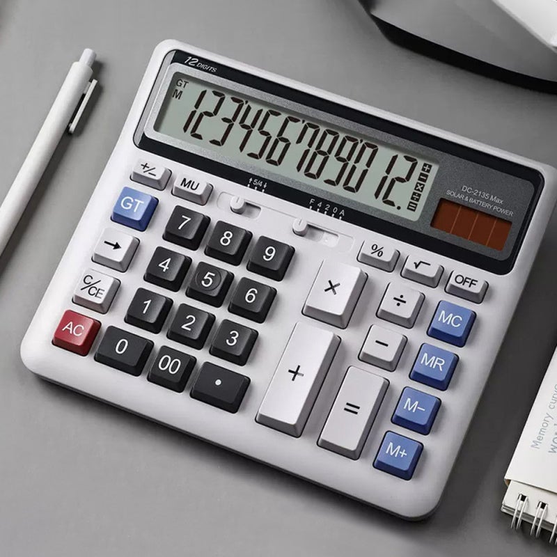 Desktop Calculator: 12-Digit LCD Display, Large Buttons, Memory Function - Computer Key Design, Dual Power, Durable High-Strength Plastic - Professional Calculator for Accountants, Office Workers, Bus - Image 3