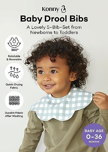 Konny Baby Bibs 5-Pack, 360​​° Rotate, New Year Gifts, Soft and Absorbent Bandana Drooling for Boys Girls baby Essentials(Set 2 - Mint, Navy, Blue Dot, Blue, Sage Gingham) - Image 2