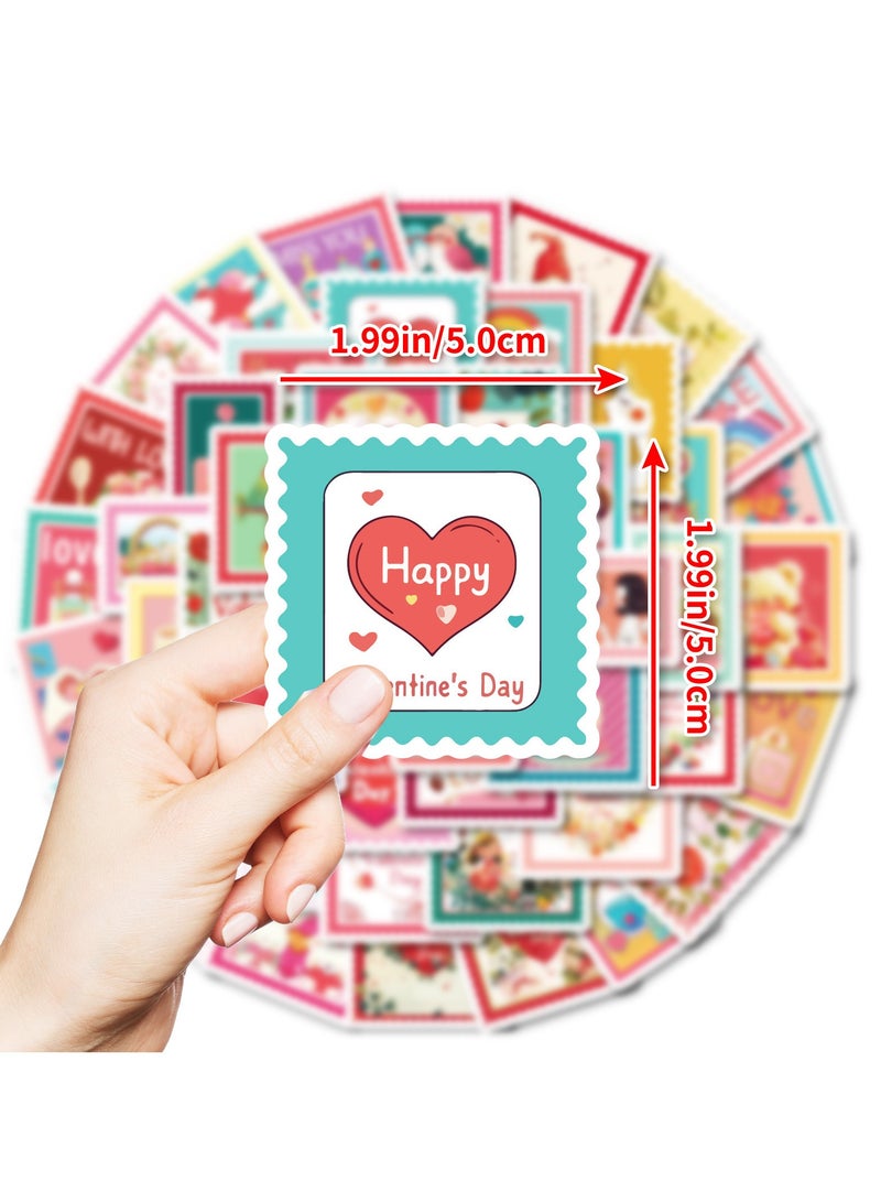 Love Stamp Stickers 50Pcs Cute Love Stamps Vinyl Waterproof Decals Party Favors Trippy Style Sticker Cute Water Bottle Stickers for Water Bottles Bikes Luggage Computer Skateboard Luggage - Image 2