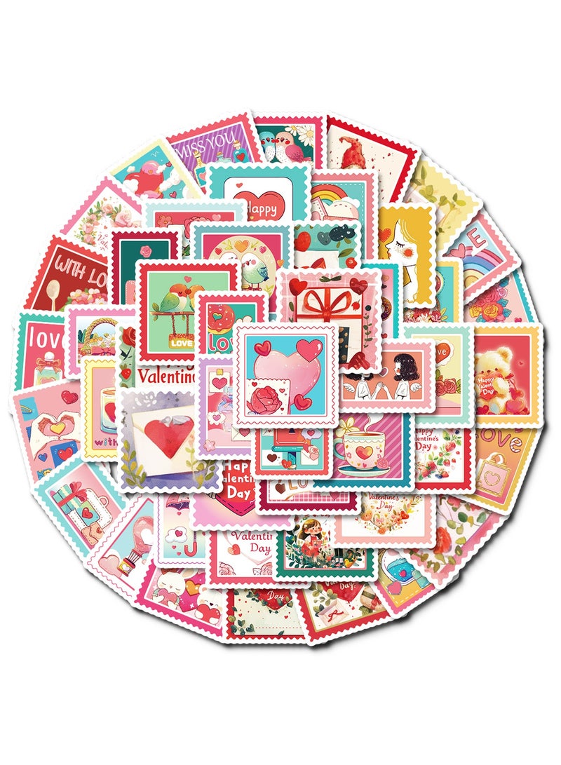 Love Stamp Stickers 50Pcs Cute Love Stamps Vinyl Waterproof Decals Party Favors Trippy Style Sticker Cute Water Bottle Stickers for Water Bottles Bikes Luggage Computer Skateboard Luggage - Image 1