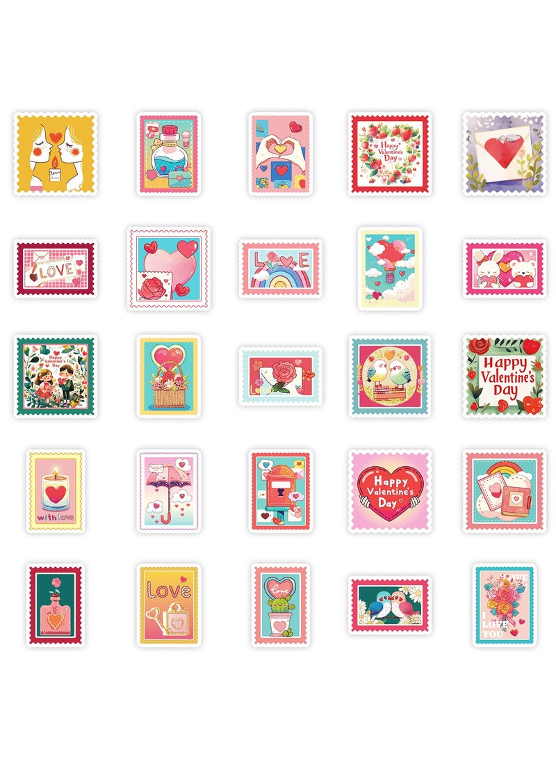 Love Stamp Stickers 50Pcs Cute Love Stamps Vinyl Waterproof Decals Party Favors Trippy Style Sticker Cute Water Bottle Stickers for Water Bottles Bikes Luggage Computer Skateboard Luggage - Image 4