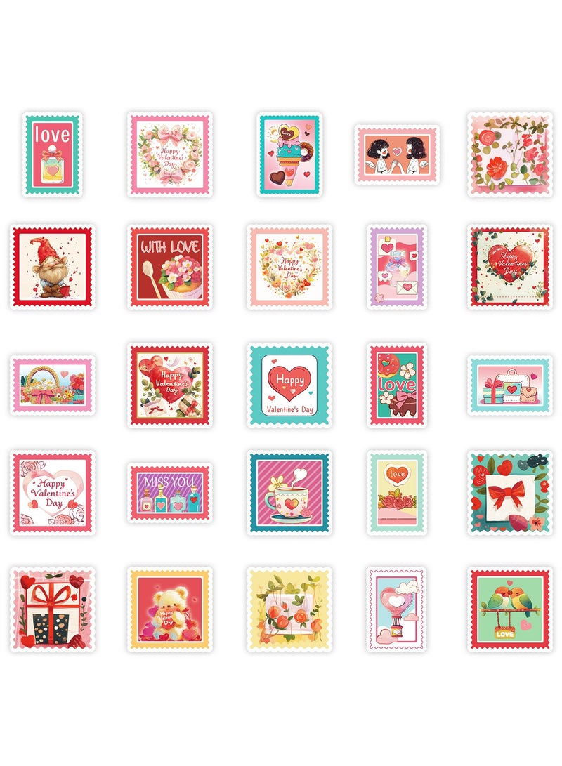 Love Stamp Stickers 50Pcs Cute Love Stamps Vinyl Waterproof Decals Party Favors Trippy Style Sticker Cute Water Bottle Stickers for Water Bottles Bikes Luggage Computer Skateboard Luggage - Image 3