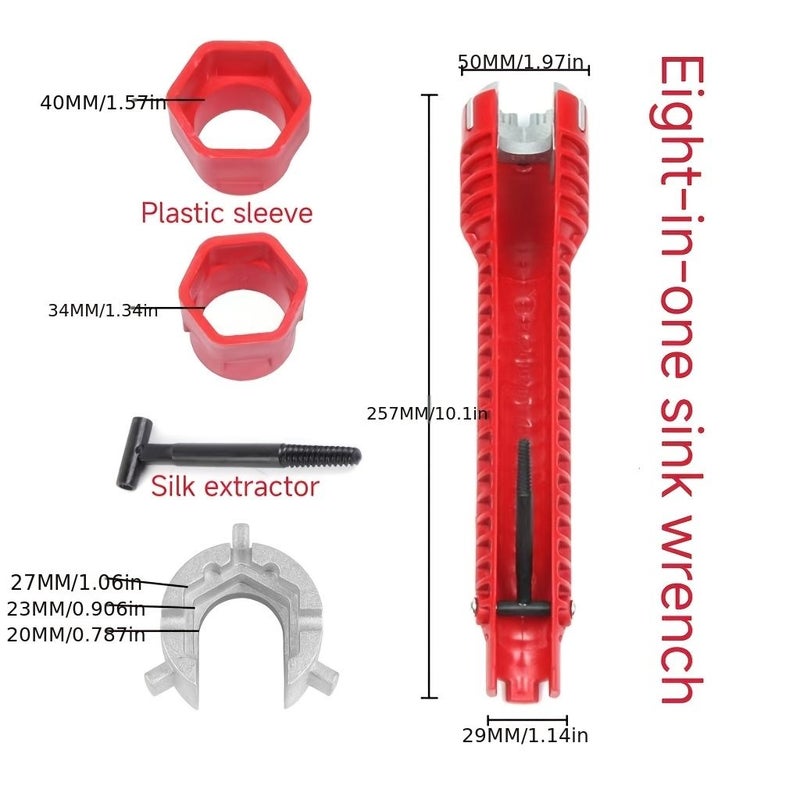 Heavy Duty Eight In One Sink Wrench With Bathroom Wrench Broken Bolt Extractor And Level Multifunctional Plumbing Tool For Installation And Repair - Image 3