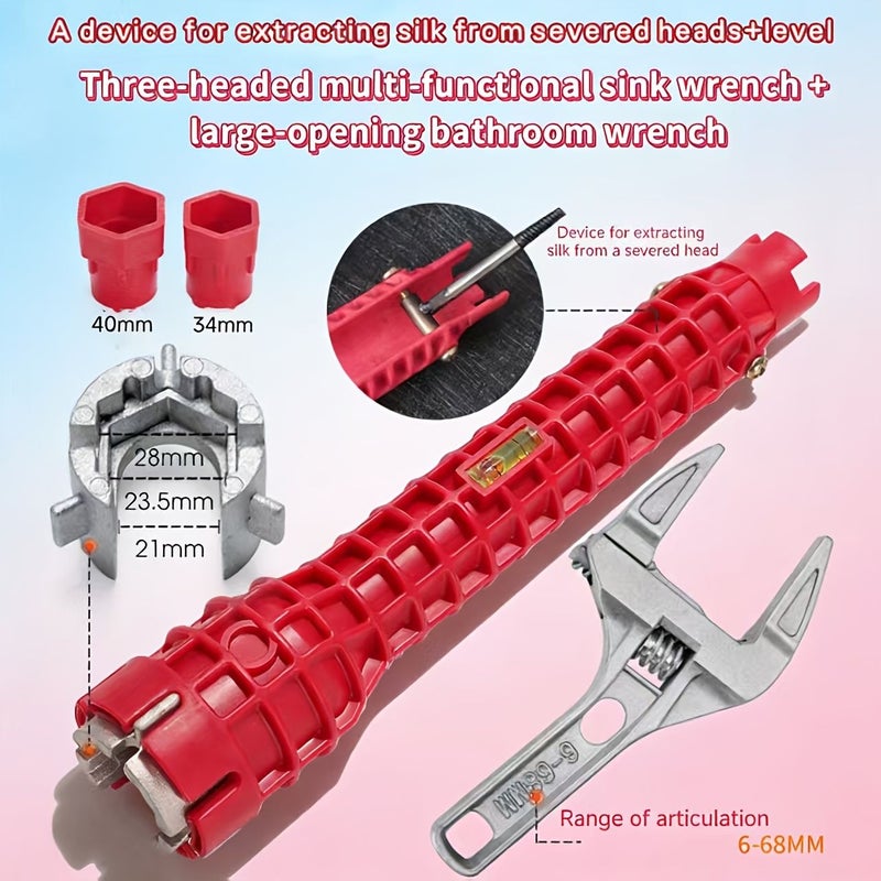 Heavy Duty Eight In One Sink Wrench With Bathroom Wrench Broken Bolt Extractor And Level Multifunctional Plumbing Tool For Installation And Repair - Image 1