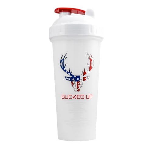 Bucked Up Perfect Shaker Bottle, 28oz, BPA-Free, Dishwasher Safe, Leak-Proof, Red White and Blue USA Flag Design - Image 1