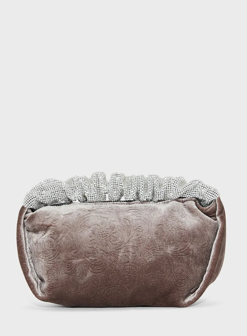 Khizana Diamante Ruched Handle Evening Bag