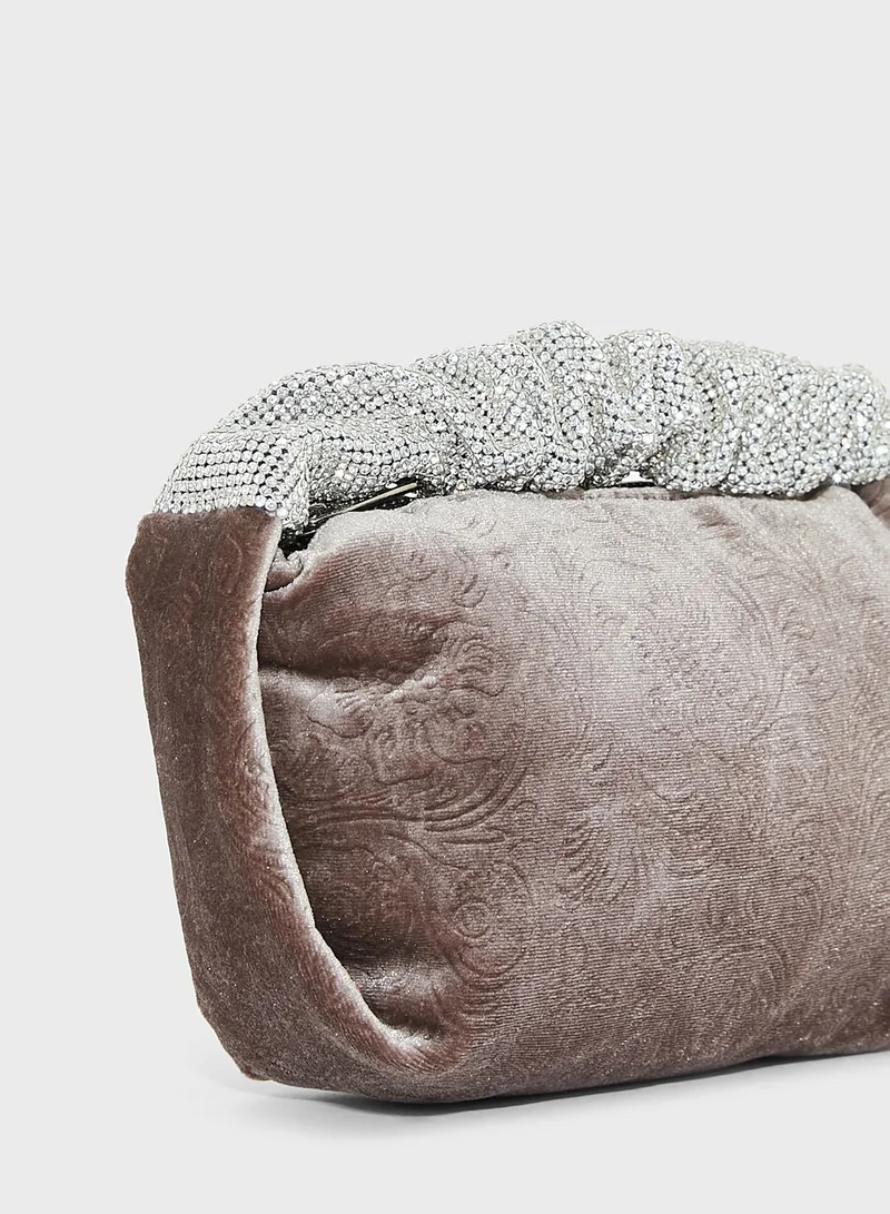Khizana Diamante Ruched Handle Evening Bag
