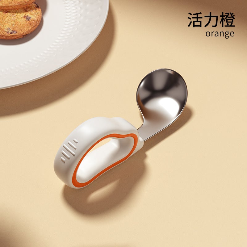 2024 new baby spoon learning to eat training newborn baby self-eating children silicone stainless steel fork spoonStainless steel] vibrant orange spoon (opp bag packaging) Stainless steel] vibrant orange spoon (opp bag packaging) 